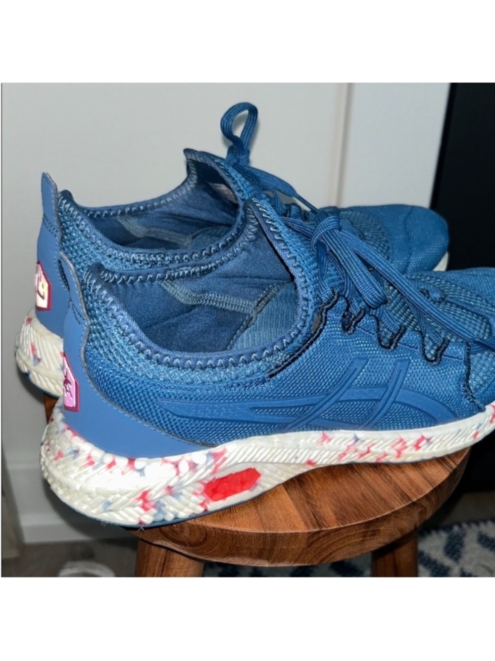 ASICS 10 lace Blue Athletic Sneakers with Multicolor Speckled Sole